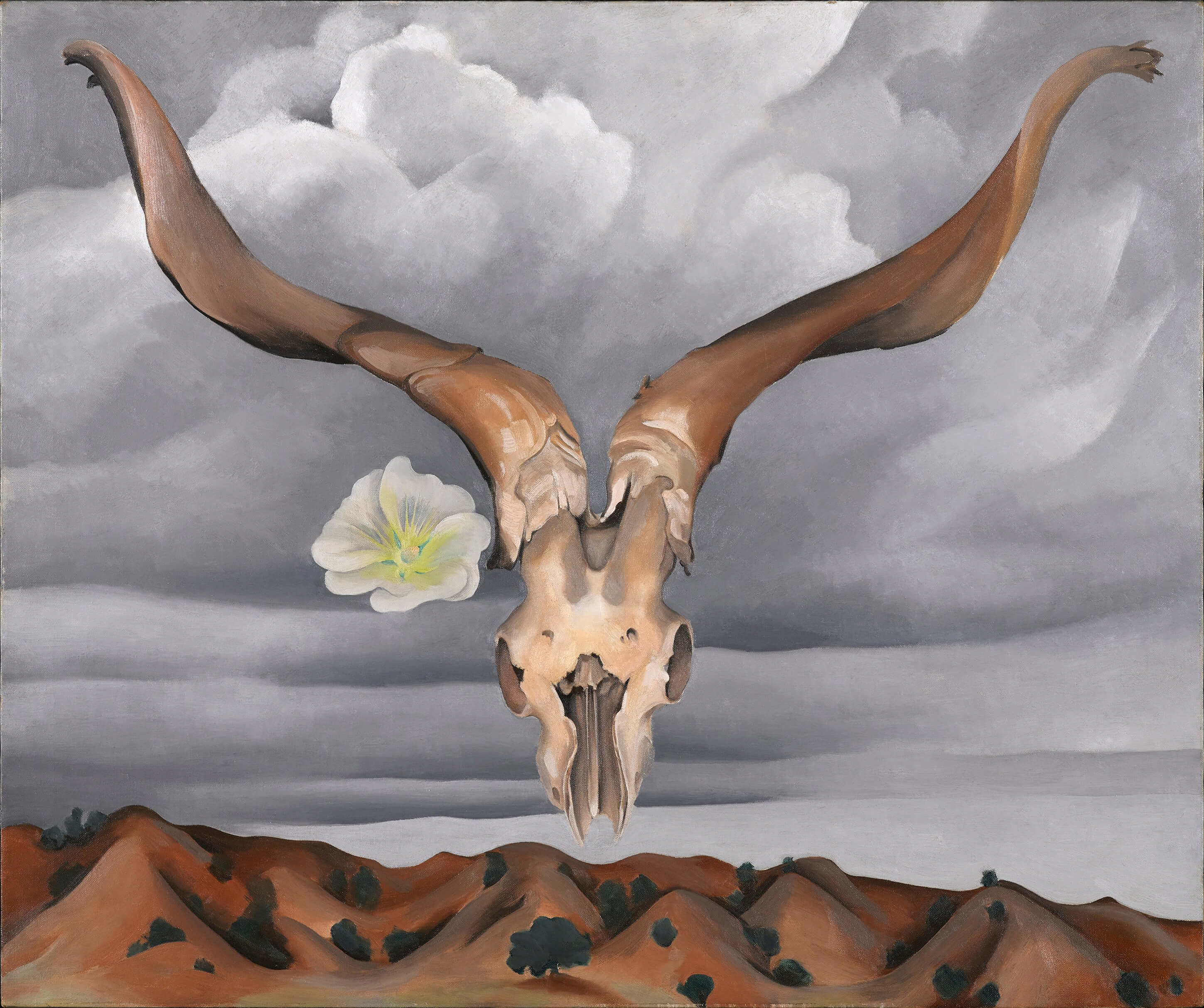 Georgia O'Keeffe, Ram's Head, White Hollyhock-Hills (Ram's Head and White Hollyhock, New Mexico), 1935. Oil on canvas. Brooklyn Museum, Bequest of Edith and Milton Lowenthal © Georgia O’Keeffe Museum