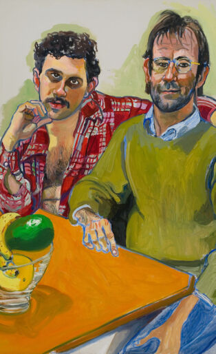 Alice Neel, (American, 1900–1984) Geoffrey Hendricks and Brian, 1978. Oil on canvas. San Francisco Museum of Modern Art, Purchase, by exchange, through an anonymous gift © The Estate of Alice Neel
