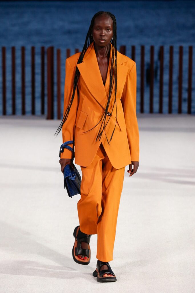 Proenza Schouler Spring Summer 2022 Runway Model Wearing Orange Suit