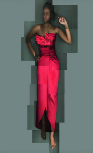 Christian Dior Exhibition at The Brooklyn Musuem of Art Model in Red Satin Dress