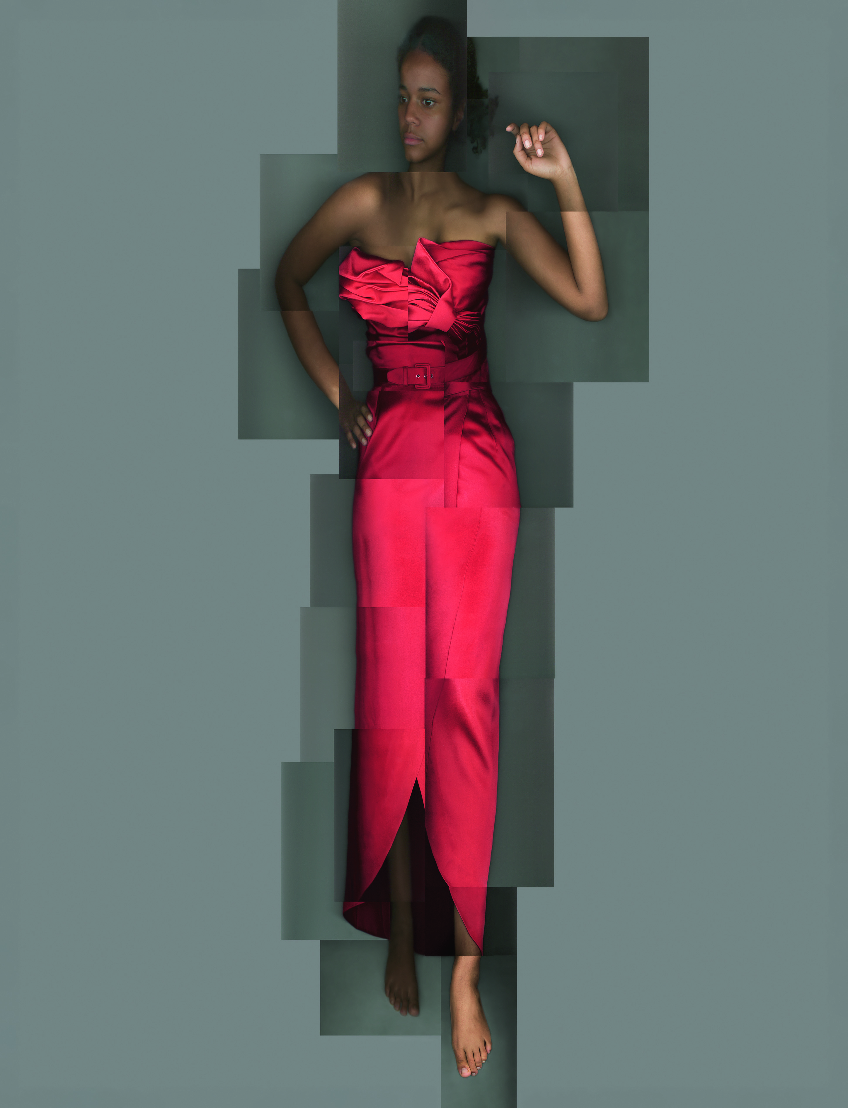 Christian Dior Exhibition at The Brooklyn Musuem of Art Model in Red Satin Dress