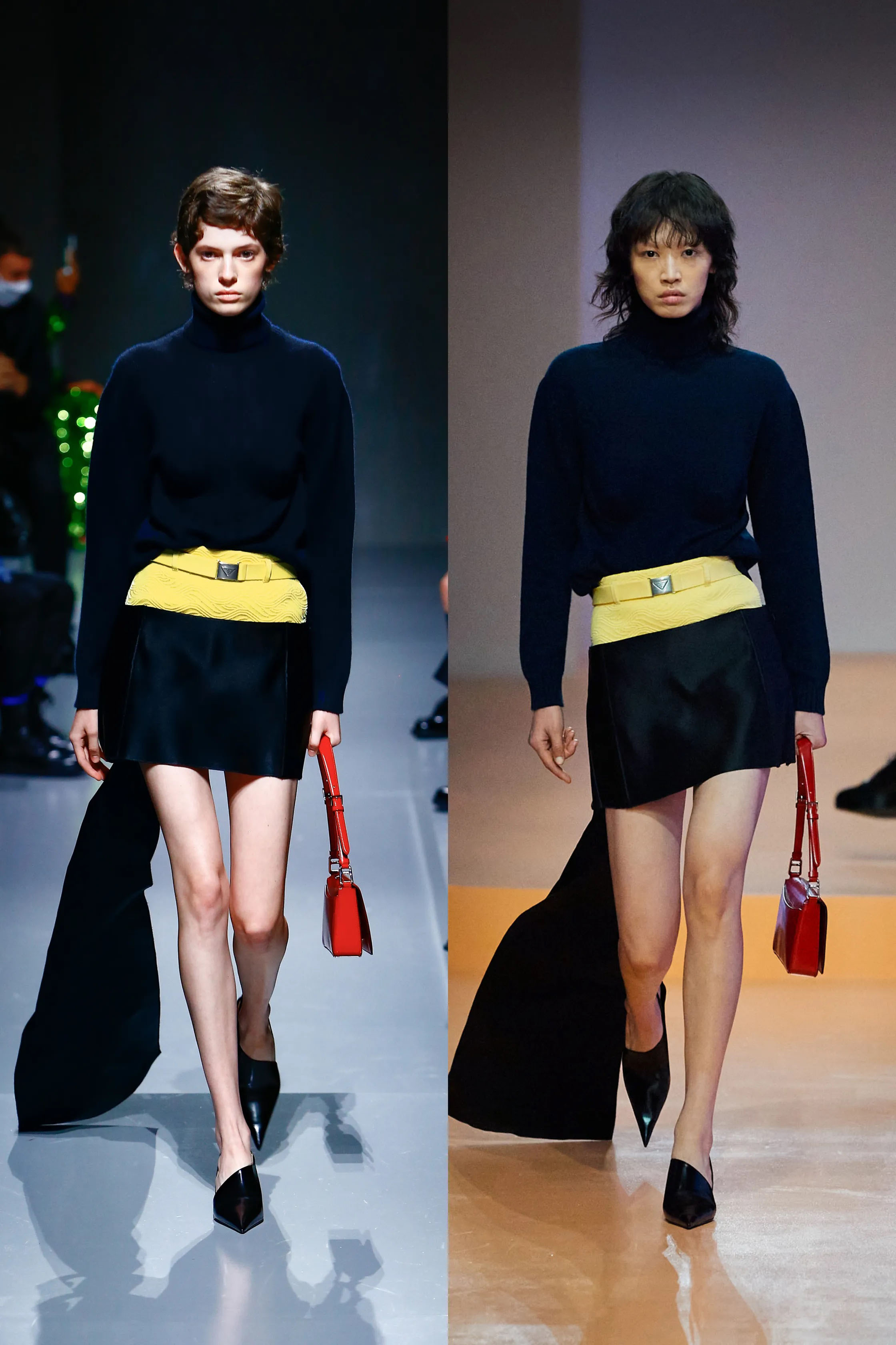 PRADA_SPRING SUMMER 2022 RUNWAY SIDE BY SIDE MODELS IN NAVY BLUE