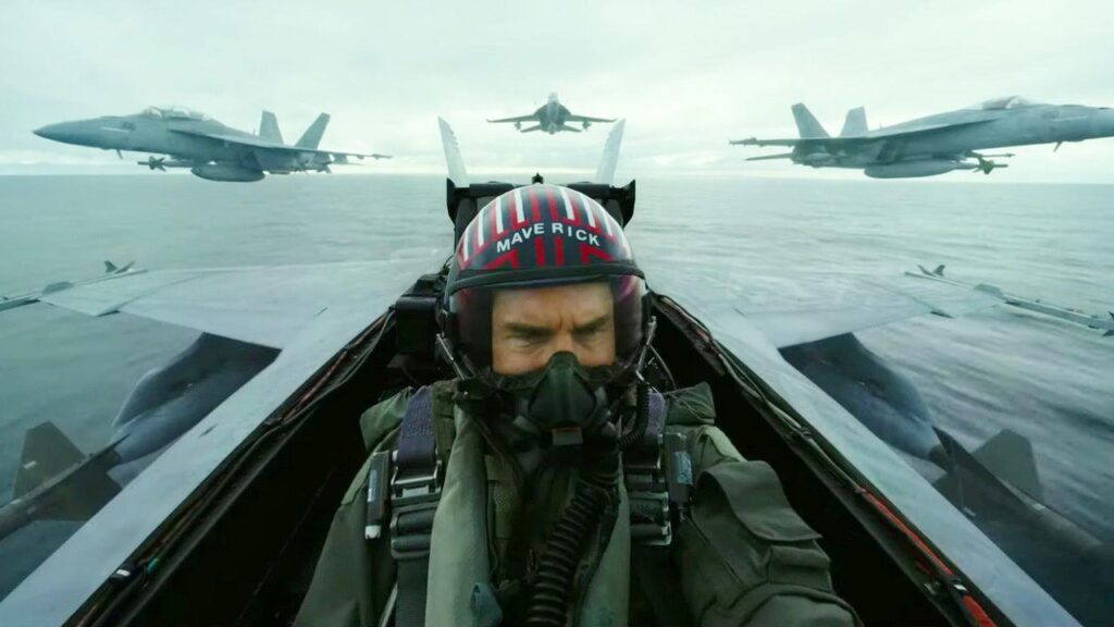 Tom Cruise Flying in fighter jet in Top Gun Maverick