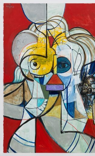 George Condo, Escape From Humanity 2021 Acrylic, gesso, ink & wax crayon on paper 152.4 x 102.9 cm / 60 x 40 1/2 inches. © George Condo Courtesy the artist and Hauser & Wirth