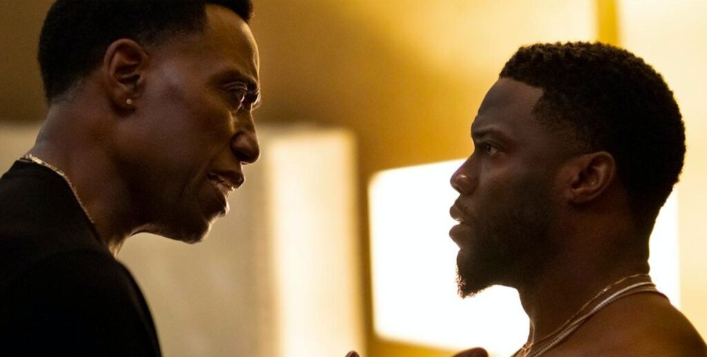 Wesley Snipes having an intense conversation with Kevin Hart in True Story