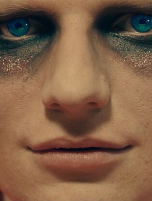 Ed Sheeran Close Up with Piercing Blue Eyes with Sparkly Eye Makeup