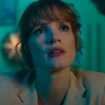 Jessica Chastain Against an Acqua Background in The 355