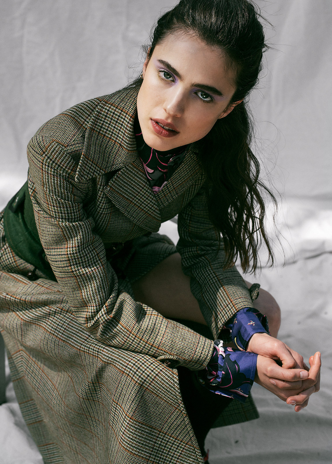 Margaret Qualley Head Facing to the right wearing Tweed Jacket