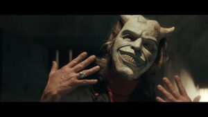 The Black Phone Ethan Hawke As the Grabber Disguised as the Devil in The Black Phone