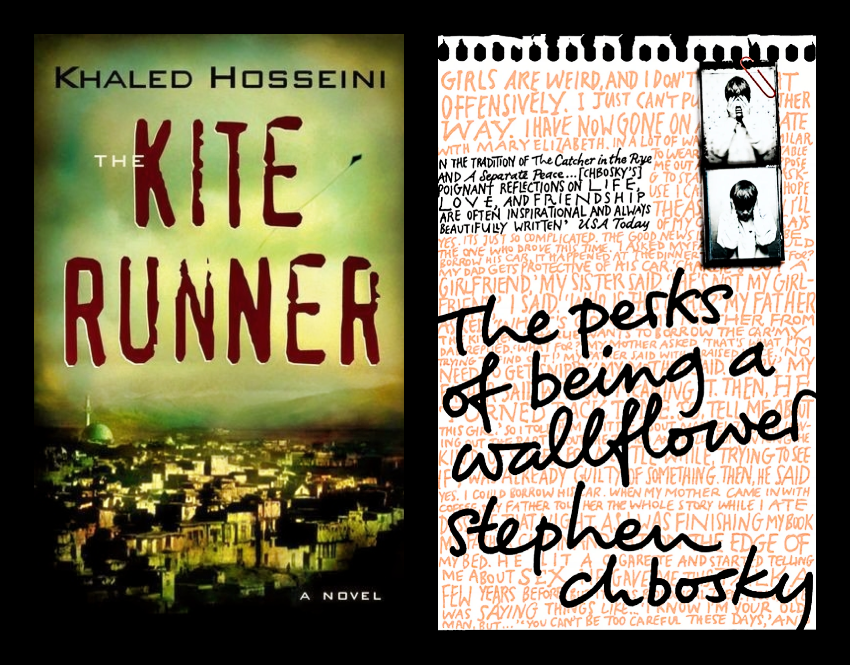 "Kite Runner" and "Perks of Being a Wallflower" book covers