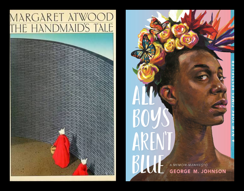 "the Handsmaids Tale" and "All Boys Aren't Blue" book covers