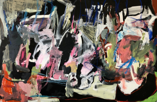 You Matched So Well, Liz Leggett, oil, acrylic & oil stick on canvas, 50 x 72 in., 2022. www.lizleggett