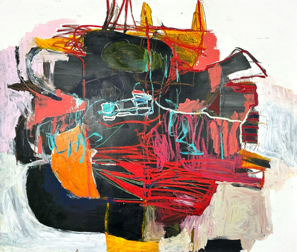 Big Planet Must Just Combust, Liz Leggett, oil stick & acrylic on paper, 60 x 70 in., 2023. www.lizleggett.com.