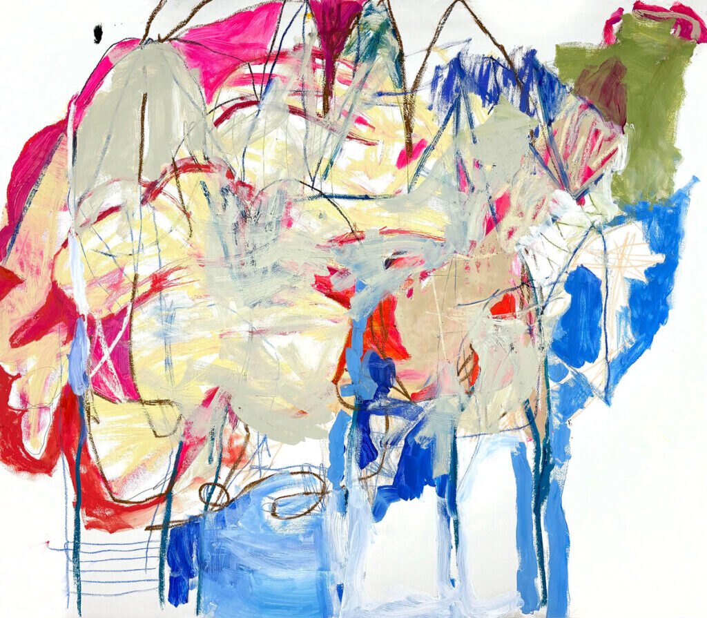 Roadtrip, Liz Leggett, oil stick & acrylic on paper, 50 x 60 in., 2023. www.lizleggett.com.