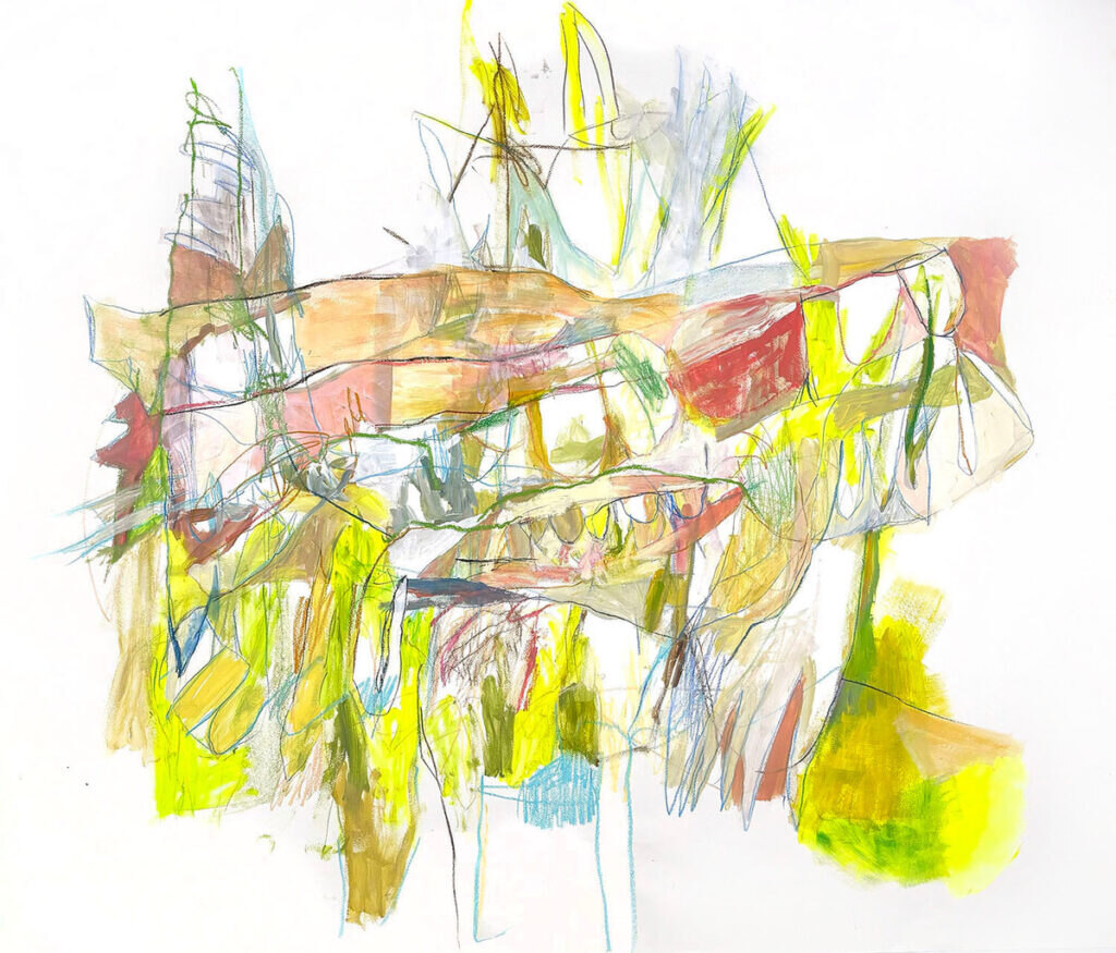 Sawwood, Liz Leggett, oil stick & acrylic on paper, 60 x 70 in., 2023. www.lizleggett.com.